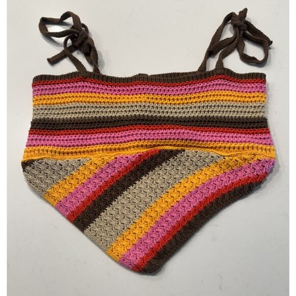 Urban Outfitters Crochet Crop Top Women’s Size Small Colorful Handkerchief Hem - Picture 2 of 10